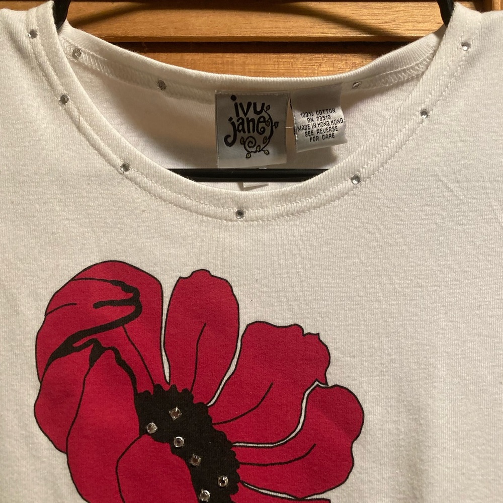 Ivy Jane White Poppy Tee Shirt with Rhinestone Embellishments - Picture 4 of 13
